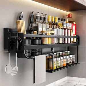 Kitchen Organizer Shelf Wall-mounted Spice Storage Rack Kitchen Knife Holder Wall Seasoning Chopstick Spoon Shovel Storage