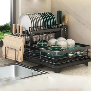 Stainless Steel Dish Drying Rack Kitchen Plates Bowl Organizer With Drainboard Over Sink Countertop Cutlery Storage Shelf